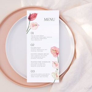 LOVE | Blush Pink Floral Wedding Menu Template Download Minimalist Floral Wedding Dinner Menu Card Editable Printable Template