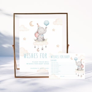 DREAM | Elephant Wishes For Baby Template Baby Shower DIY Download Baby Elephant Baby Wishes Printable Card and Sign Editable Template