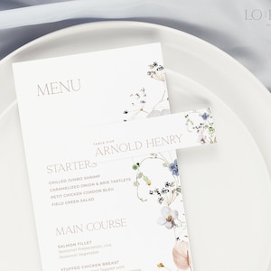 ENCHANTED | Floral Table Place Card Elegant Floral Wedding Custom Template Skinny Name Card Printable Instant Download