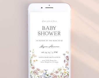 EDEN | Wildflower Baby Shower Digital Evite Template Minimalist Floral Baby Shower Electronic Invitation Text Evite Editable Template