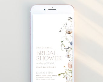 ENCHANTED | Bridal Shower Digital Invitation Evite Template Minimalist Floral Bridal Shower Electronic Invite Text Evite Editable Template