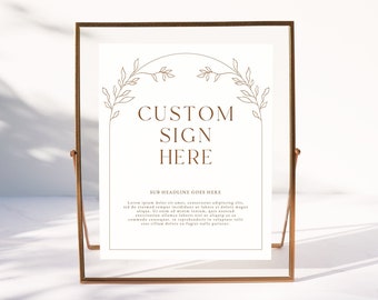 BRANCH | Minimalist Custom Sign Editable Template Instant Download Elegant Rust Leaves Printable Wedding Custom Table Sign