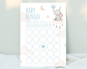 DREAM | Elephant Baby Bingo Game Template Download Elephant With Balloon Baby Shower Game Printable Activity Editable Bingo Template