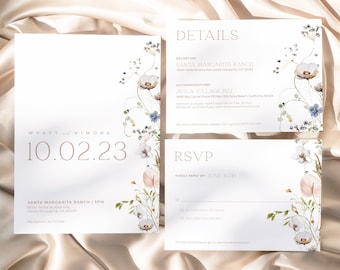 ENCHANTED | Wedding Invitation Suite Elegant Floral Editable Template Set DIY Instant Download Romantic Modern Flower Details & RSVP Card