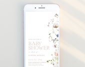 ENCHANTED | Baby Shower Digital Invitation Evite Template Minimalist Pink Floral Baby Shower Electronic Invite Text Evite Editable Template