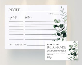 CYPRESS | Recipe Card Template Download Minimalist Greenery Bridal Shower Bring A Recipe Request Insert Editable Printable Template Set