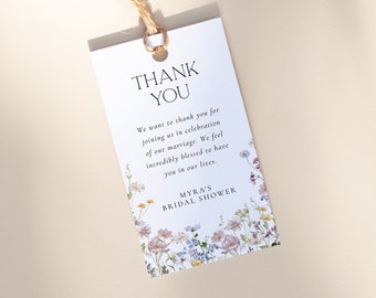 Wildflower Thank You Tag Template, Printable Floral Bridal Shower Thank you Tag, Floral Party Favor Thank You Label Template Gift Tag | EDEN