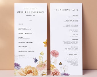 BLOOM | Wedding Program Spring Floral Editable Template Set DIY Instant Download Romantic Flower Wedding Timeline Order of Service