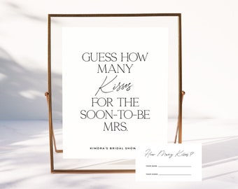 ALTAR | Guess How Many Kisses For The Soon To Be Mrs Bridal Shower Game Editable Template Minimalist How Many Kisses Sign and Card