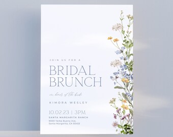 May include: A white invitation card with a floral border on the right side. The text reads "Join us for a Bridal Brunch in honor of the bride Kimora Wesley 10.02.23 | 3PM Santa Margarita Ranch 9000 Yerba Buena Ave, Santa Margarita, CA 93453"