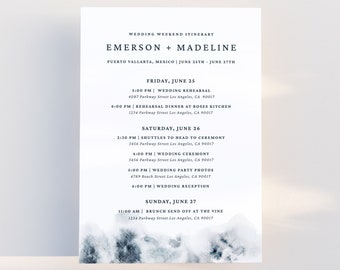 Wedding Itinerary Template Download Modern Beach Wedding Weekend Timeline Schedule of Events Destination Editable Printable Template | MIST