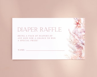 Diaper Raffle Ticket Template, Under the Sea Printable Baby Shower Raffle, Minimalist Ocean Diaper Raffle Card Insert Editable, Pink | CORAL