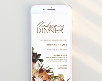 MERLOT | Thanksgiving Digital Invitation Evite Template Fall Floral Friendsgiving Dinner Electronic Invite Text Evite Editable Template
