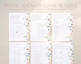 ENCHANTED | 15 Bridal Shower Games Bundle Elegant Floral Bridal Shower Editable Template Bridal Shower Game Package Printable Activities