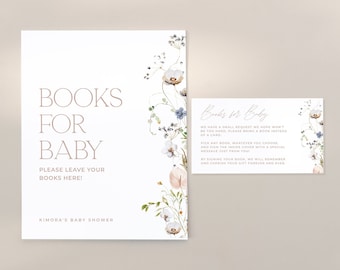 ENCHANTED | Minimal Books For Baby Sign Baby Shower Game DIY Editable Template Floral Books For Baby Sign & Card Printable