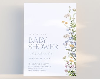 Minimalist Floral Baby Shower Invitation Template, Wildflower Invite Editable Template Floral Baby Shower Invite Printable Download | MELODY