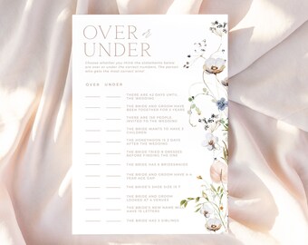 ENCHANTED | Over or Under Bridal Shower Game Editable Template Download Floral Minimal Bridal Shower Quiz Over or Under Game Printable
