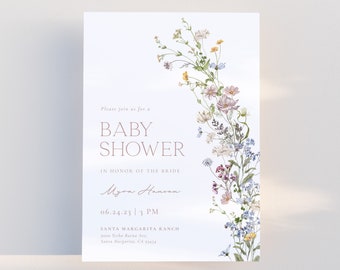 Wildflower Baby Shower Invitation Template, Minimalistic Floral Baby Shower Invite Template, Whimsical Floral Editable Printable | EDEN 2