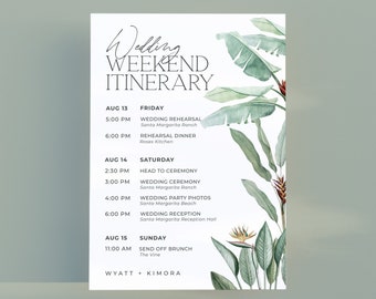 Tropical Wedding Weekend Itinerary Template Download Minimalist Destination Wedding Party Weekend Timeline Editable Printable | PARADISE