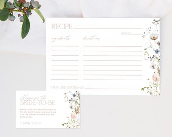 ENCHANTED | Recipe Card Bridal Shower Editable Template DIY Instant Download Modern Floral Bring A Recipe Request Insert Printable Card