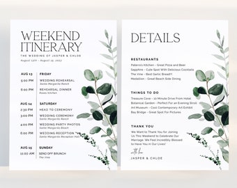 CYPRESS | Wedding Itinerary Template Download Minimalist Greenery Wedding Weekend Timeline Schedule of Events Editable Printable Template