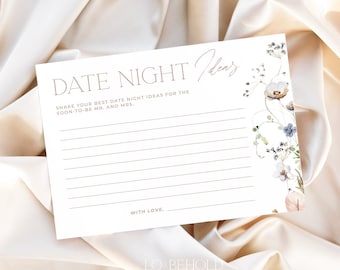 ENCHANTED | Date Night Ideas Bridal Shower Cards Editable Template DIY Instant Download Modern Floral Wedding Date Night Advice Printable