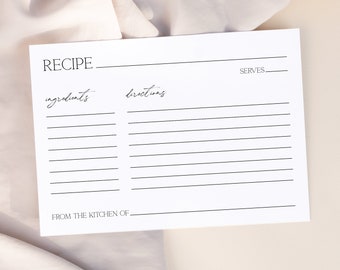ALTAR | Minimalist Recipe Card Bridal Shower Editable Template DIY Instant Download Modern Recipe Insert Printable Card