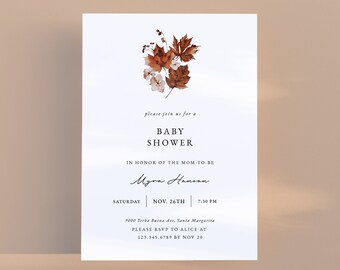RUSTIC | Minimalist Autumn Baby Shower Invitation Template Instant Download Modern Fall Baby Shower Invite Editable Printable Template