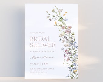 Wildflower Bridal Shower Invitation Template, Minimalistic Floral Wedding Invite Template, Whimsical Floral Editable Printable | EDEN 2