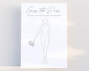 ALTAR | Guess The Dress Bridal Shower Game Template Download Minimalist Modern Draw Wedding Dress Game Printable Editable Template