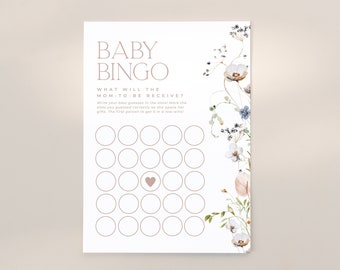 ENCHANTED | Baby Bingo Game Editable Template DIY Instant Download Modern Floral Baby Shower Game Printable Activity