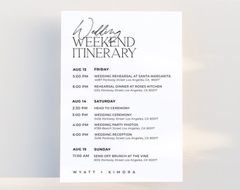 ALTAR | Wedding Itinerary Template Download Modern Minimalist Wedding Weekend Timeline Schedule of Events Card Editable Printable Template