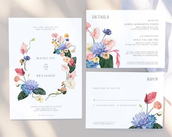 HOPE | Wedding Invitation Suite Elegant Floral Editable Template Set DIY Instant Download Romantic Garden Wedding Details & RSVP Card