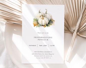 Minimalist Fall Friendsgiving Invitation Template Download, Pumpkin Thanksgiving Dinner Invite, Printable Autumn Invite Editable | PUMPKIN