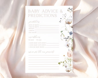 ENCHANTED | Advice and Predictions Baby Shower Game Editable Template Minimal Floral Baby Shower Predictions Card Printable Activity