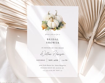 Minimalist Fall Bridal Shower Invitation Template, Pumpkin Wedding Invite Template, Printable Rustic Autumn Bridal Shower Editable | PUMPKIN