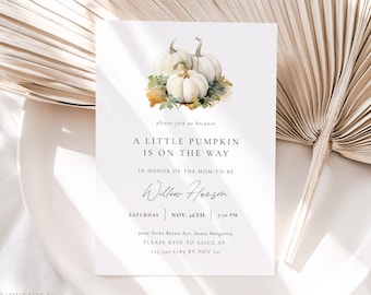 Pumpkin Baby Shower Invitation Template, A Little Pumpkin Is On The Way Invite, Fall Autumn Baby Shower Invite Printable Download | PUMPKIN