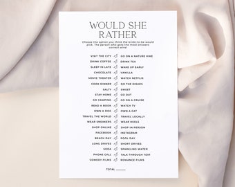 ALTAR | Would She Rather Bridal Shower Game Editable Template Instant Download Minimalist Bridal Shower Quiz Game Printable