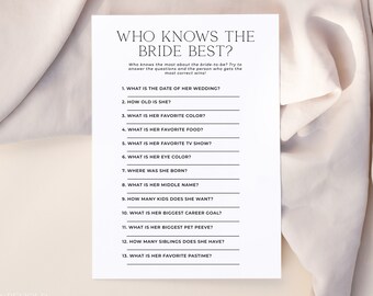 ALTAR | Who Knows The Bride Best Bridal Shower Game Editable Template Minimalist How Well Do You Know The Bride Printable Activity