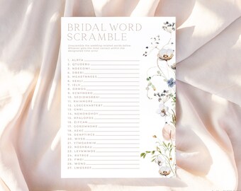 ENCHANTED | Bridal Word Scramble Game Editable Template DIY Instant Download Minimal Floral Bridal Shower Word Puzzle Game Printable