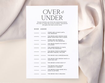 ALTAR | Over or Under Bridal Shower Game Editable Template Download Minimalist Bridal Shower Quiz Over or Under Game Printable