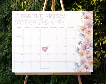 Floral Baby Due Date Calendar Template, Wildflower Baby Shower Editable Template Download, Guess The Birthday Game Printable Sign | SPRING