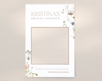 ENCHANTED | Bridal Shower Photo Booth Frame Editable Template DIY Instant Download Minimal Floral Selfie Frame Photo Prop