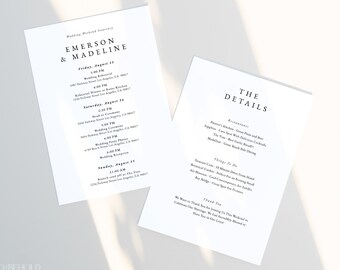CLASSIC | Wedding Itinerary Template Download Elegant Minimalist Wedding Weekend Timeline Schedule of Events Editable Printable Template