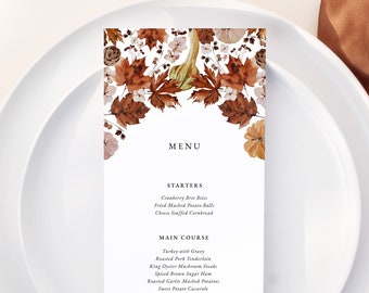 CRIMSON | Autumn Minimalist Wedding Menu Template DIY Download Rustic Fall Dinner Menu Card Editable Printable Template Thanksgiving Dinner