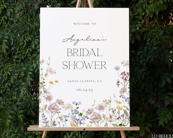 Bridal Shower Welcome Sign, Minimalist Floral Editable Template, Printable Wildflower Bridal Shower Welcome Poster, 18x24, 24x36 | EDEN