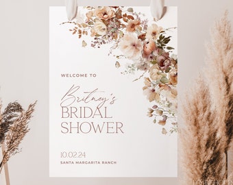 Bridal Shower Welcome Sign Template, Boho Autumn Floral Welcome Sign, Fall in Love Floral Bridal Shower Welcome Poster, 18x24, 24x36 | HAZEL