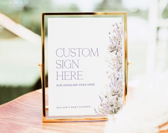 Minimalist Lavender Custom Sign Template Download, Printable Baby Shower Custom Table Sign, Purple Floral Custom Wedding Sign | LAVENDER