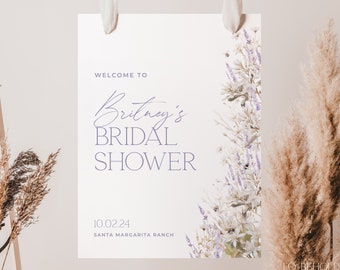 Bridal Shower Welcome Sign Template, Minimalist Lavender Printable Bridal Shower Welcome Poster, Purple Floral Sign, 18x24, 24x36 | LAVENDER