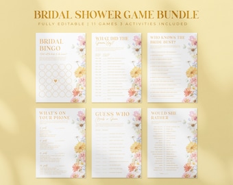 15 Bridal Shower Games Bundle, Floral Bridal Shower Game Set Template, Printable Pastel Floral Bridal Shower Package Activities | HONEY